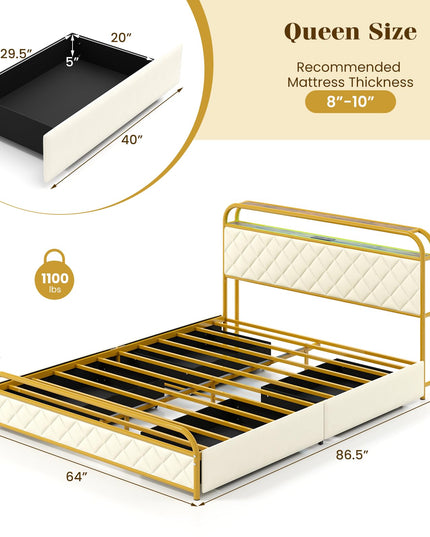 Giantex Bed Frame with 4 Storage Drawers and Charging Station
