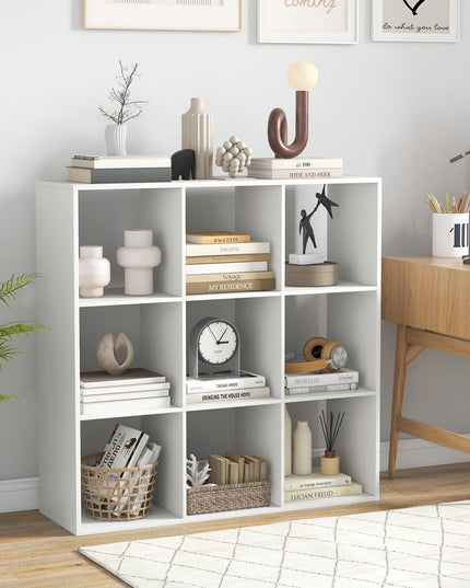 Giantex 9-Cube Bookcase, White Cubby Bookshelf w/Back Guardrail & Anti-Tipping Kits