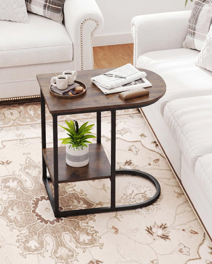 Giantex C Shaped End Table with Industrial Wood Tabletop & Storage Shelf