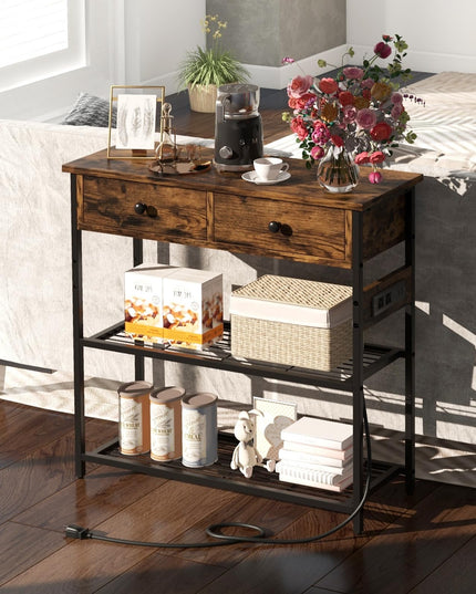 Giantex Console Table with Outlets - 3-Tier Entryway Table w/USB Ports, 2 Storage Drawers