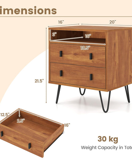 Table de chevet Giantex avec 2 tiroirs pour chambre à coucher et bureau