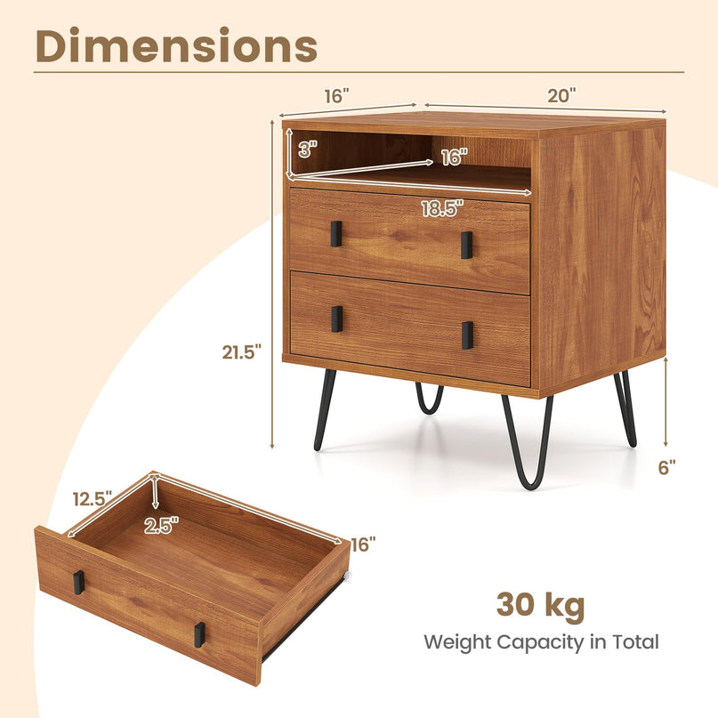 Table de chevet Giantex avec 2 tiroirs pour chambre à coucher et bureau