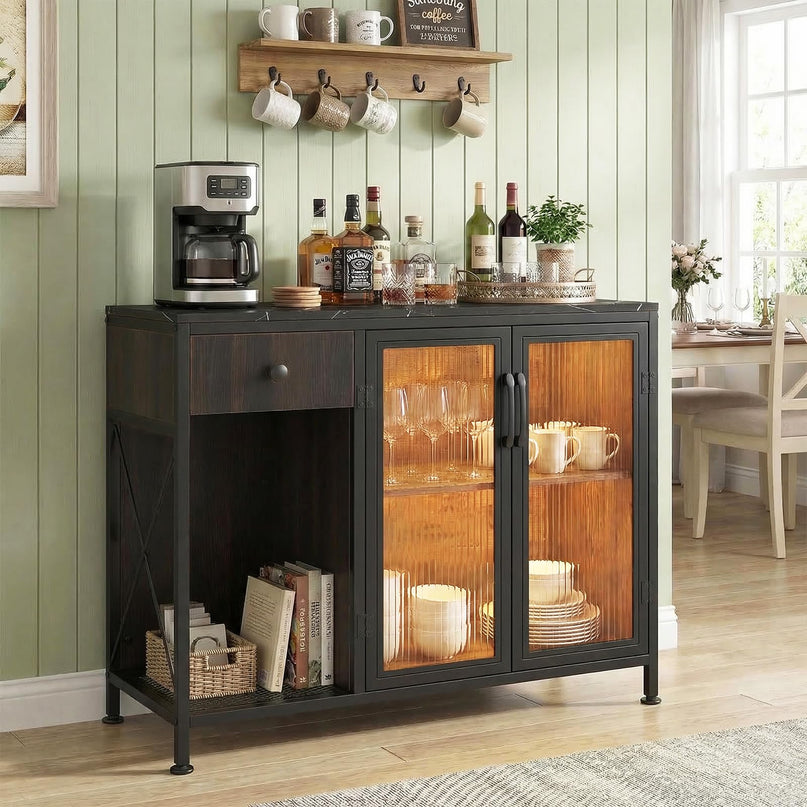 Giantex Buffet Sideboard with Power Outlets and LED Light