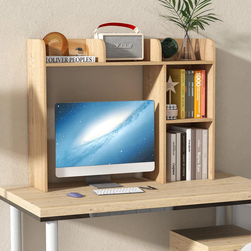 Giantex Desktop Bookshelf, Wood Desk Hutch Organizer for 27 Inch Computer Monitor