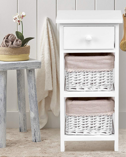Giantex Wooden Nightstand 3-Tier Modern Bedside Table with 1 Drawer and 2 Storage Baskets