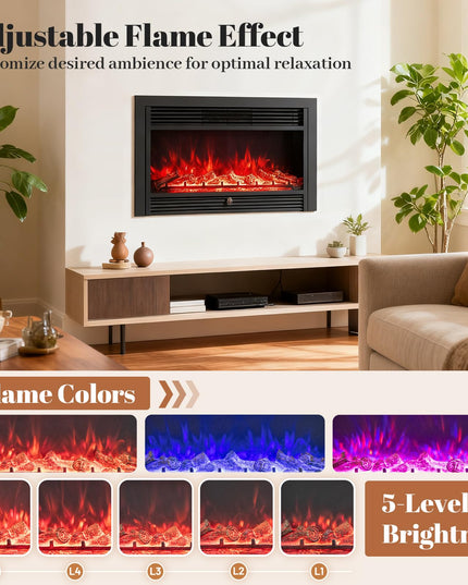 Giantex Insert de cheminée électrique encastrable/mural de 84 cm avec chauffage 750/1500 W