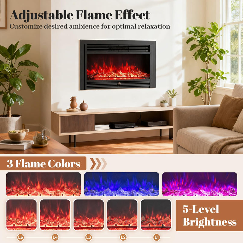 Giantex Insert de cheminée électrique encastrable/mural de 84 cm avec chauffage 750/1500 W