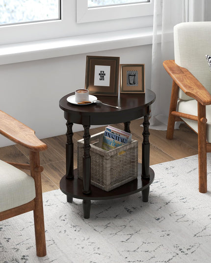 Giantex End Table with Storage Shelf Set of 2, 24.5" Oval Round Side Table with Solid Wood Legs