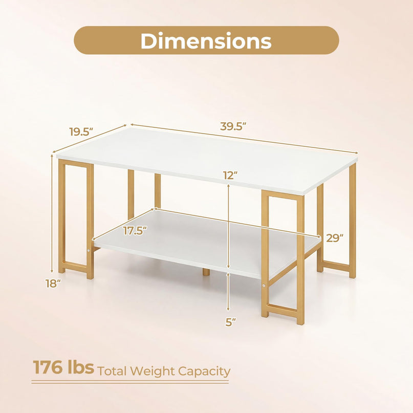 Giantex 2-Tier Coffee Table with Storage with Heavy-Duty Metal Frame