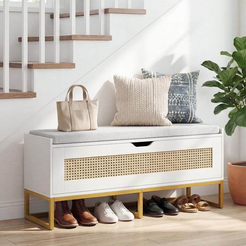 Banc à chaussures en rotin Giantex avec pieds en métal pour chambre à coucher