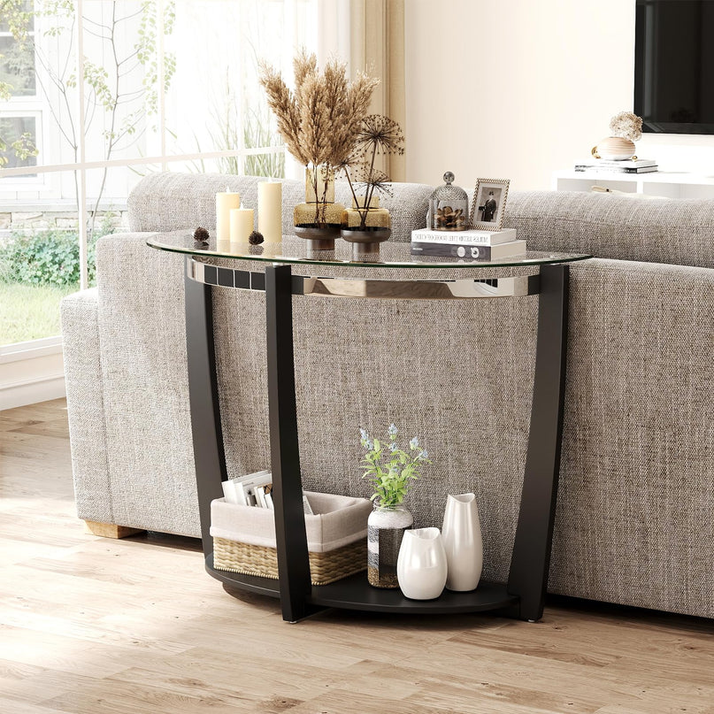 Giantex 2 Tier Glass Console Table for Living Room
