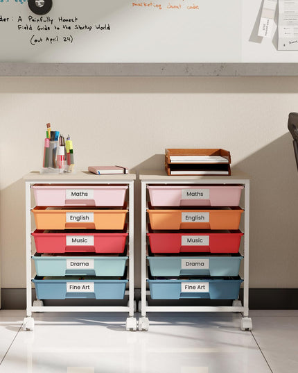 Giantex 5 Drawers Rolling Cart with Wheels Wood Top Sturdy Frame