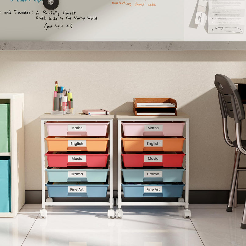 Giantex 5 Drawers Rolling Cart with Wheels Wood Top Sturdy Frame