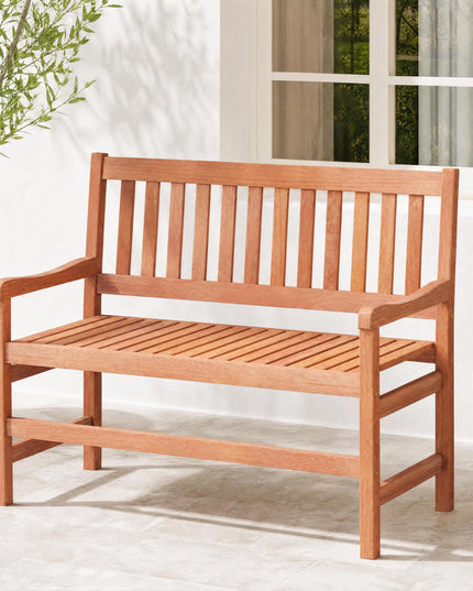 GIANTEX 44 Inch Solid Wood Patio Bench with Slatted Backrest & Armrests for Porch