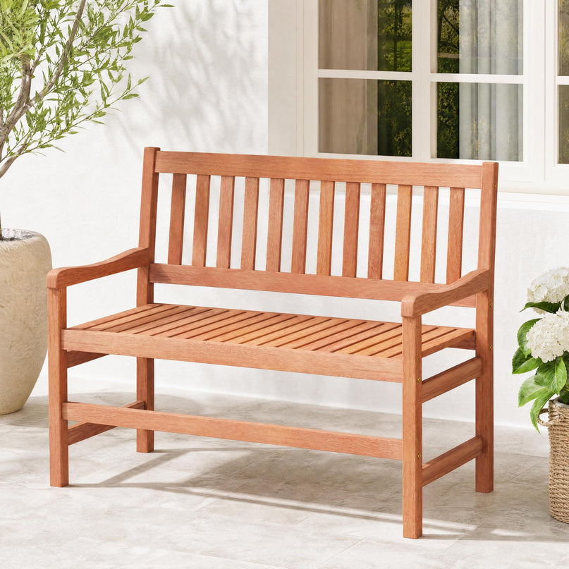 GIANTEX 44 Inch Solid Wood Patio Bench with Slatted Backrest & Armrests for Porch