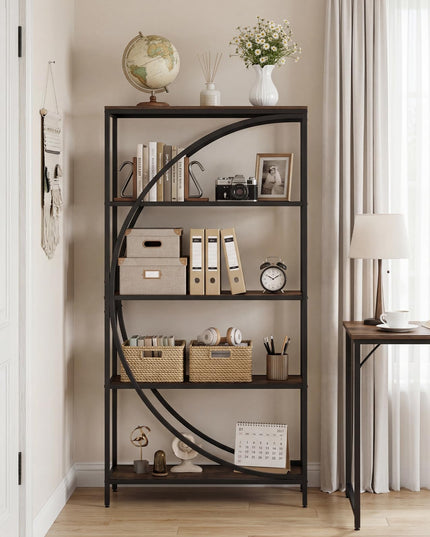 Giantex 5-Tier Bookshelf | 65" Tall Industrial Etagere Bookcase with Half-Moon Shape