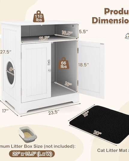 GIANTEX Cat Litter Box Enclosure | Hidden Litter Box Furniture with Mat