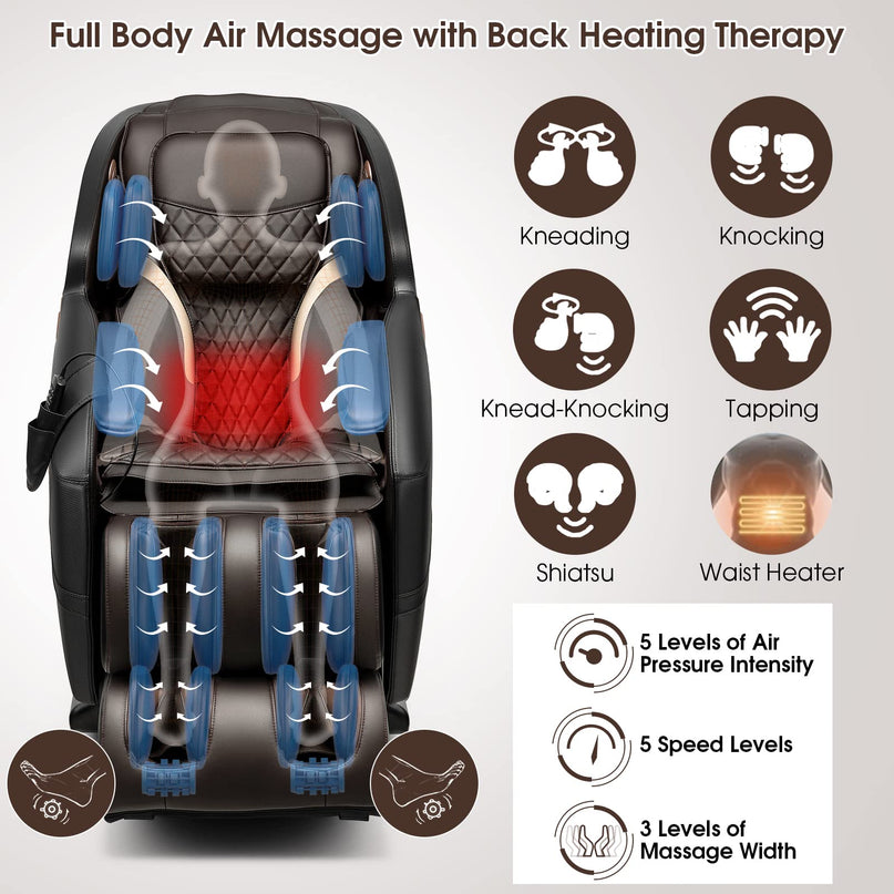 Giantex Massage Chair Full Body - Zero Gravity SL-Track Electric Massage Recliner with Voice Control, Blue-Tooth Speaker