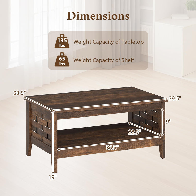 Giantex Farmhouse Coffee Table 2-Tier Center Table