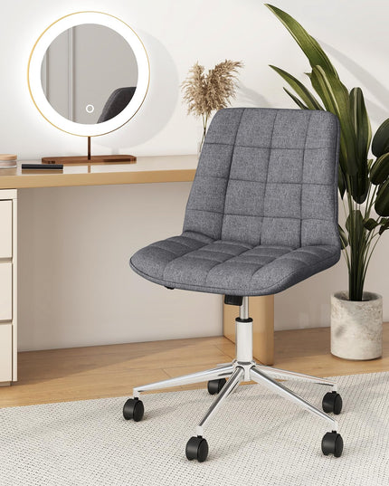 Giantex Armless Office Chair, Linen Fabric Vanity Chair with Wheels & Adjustable Height, 360° Rolling Swivel Task Computer Chair