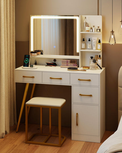 Coiffeuse CHARMAID avec miroir LED et lumières