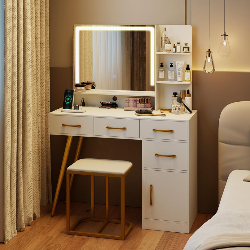 Coiffeuse CHARMAID avec miroir LED et lumières