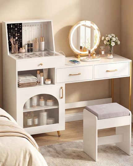 CHARMAID Vanity Desk with Charging Station Jewelry Organizer
