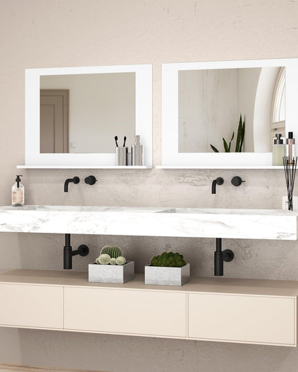 CHARMAID Bathroom Mirror with Shelf - 24" x 18" Wall Mirror Over Bathroom Sink
