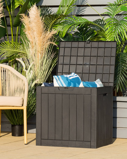 30 Gallon Wood Grain Texture Outdoor Storage Bin(Light Brown)