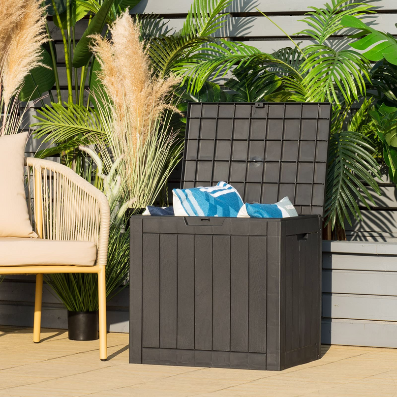 30 Gallon Wood Grain Texture Outdoor Storage Bin(Light Brown)