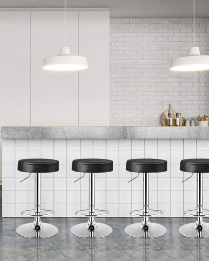 Modern Swivel Backless Round Barstool, PU Leather Armless bar Chair with Height Adjustable, Chrome Footrest