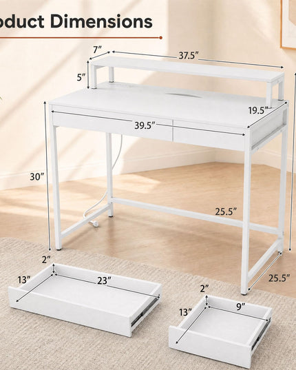 GIANTEX Computer Office Desk with Power Outlets & Removable Monitor Shelf