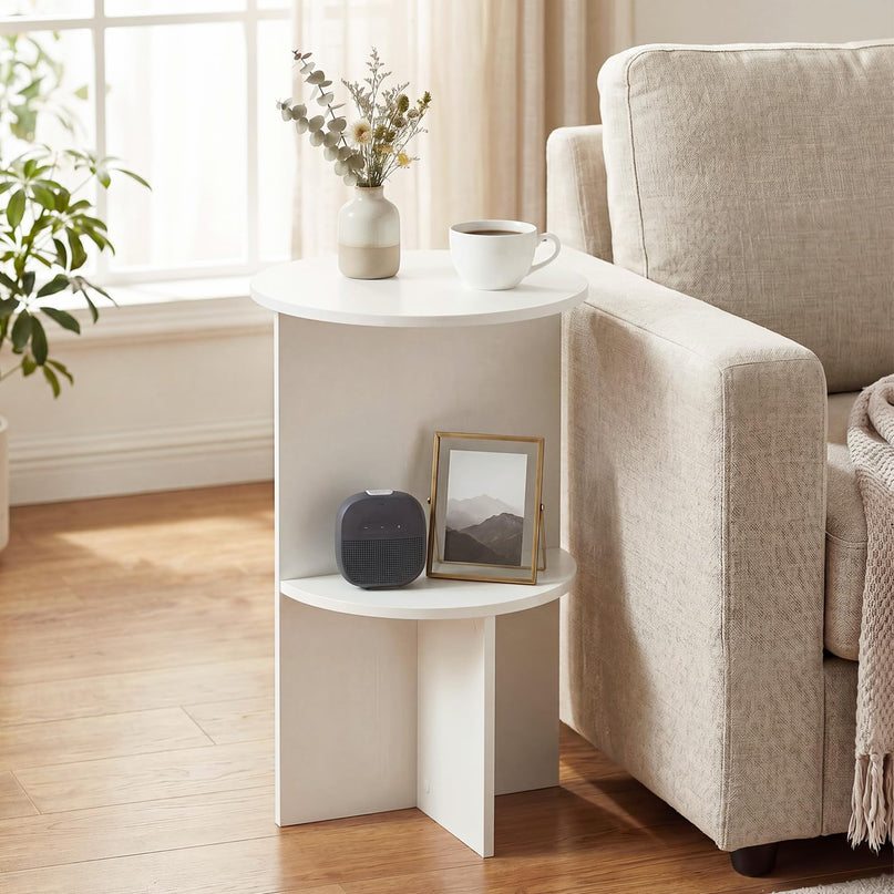 Giantex Round End Tables with Storage Shelf | Modern Night Stands for Small Space