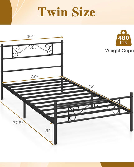 GIANTEX Twin Size Metal Bed Frame with Headboard & Footboard