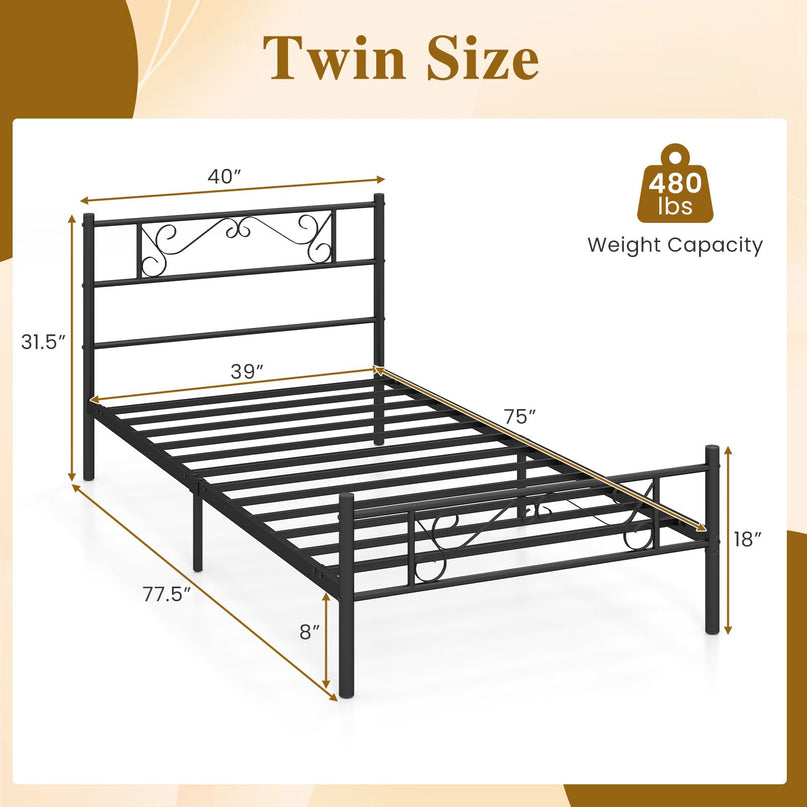 GIANTEX Twin Size Metal Bed Frame with Headboard & Footboard