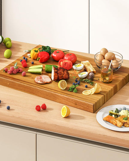 Giantex Teak Wood Cutting Board, Extra Large 24" Reversible Cutting Board with Side Handle
