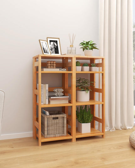 Giantex 4-Tier Bookshelf, 34.5" Floor Storage Shelf w/Rubber Wood Frame, Anti-Toppling Kits, 14" x 13" x 34.5"