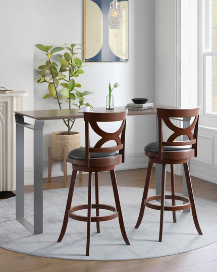 Giantex Bar Stools Set of 2, 30.5" Counter Height Bar Dining Chairs with Back & Footrest, Rubber Wood Frame