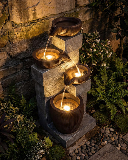 Giantex 4-Tier Cascading Bowls Waterfall Fountain with Warm LED Lights & Pump