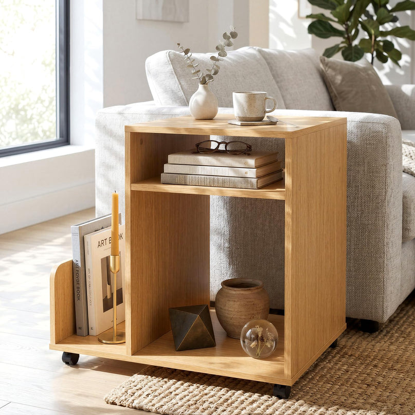 Giantex Rolling End Table with Storage 3-Tier Mobile Sofa Couch Side Table(1/2)