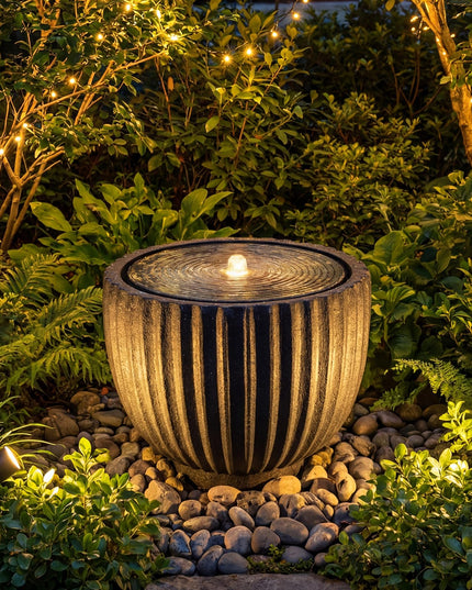 Giantex 17.5" Round Outdoor Water Fountain with 6 LED Lights & Adjustable Pump
