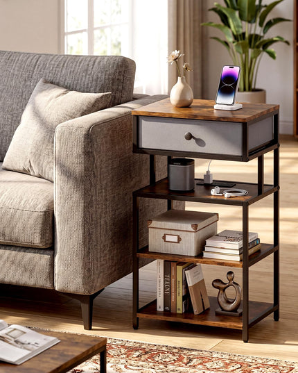 Giantex End Table with Charging Station | 28'' Tall Bedside Night Stand w/USB & Type-C Port (1/2)