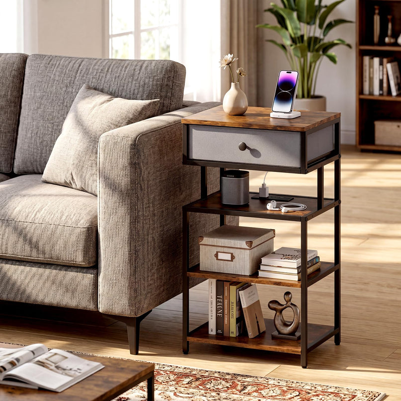 Giantex End Table with Charging Station | 28'' Tall Bedside Night Stand w/USB & Type-C Port (1/2)
