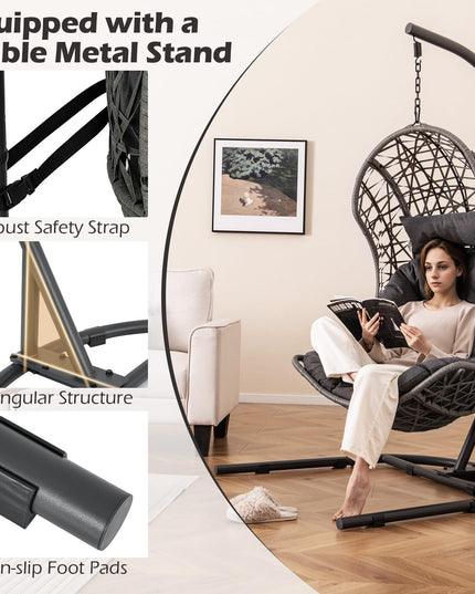 Giantex Egg Chair Outdoor Indoor - Hammock Chair with stand, Pillow, Cushion, Hanging Accessories