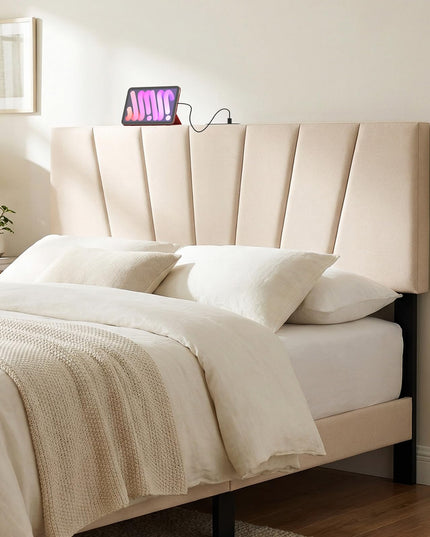 Giantex Headboard with Charging Station Queen/Full Size（Vertical Channel Tufting with Charging）