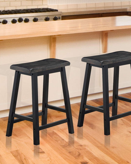 Giantex Set of 2 Saddle Seat Stools, Wood Vintage Counter Height Chairs