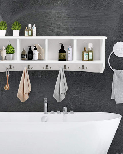 Giantex Wall-Mounted Storage Shelf W/4 Storage Units and 5 Dual Hooks