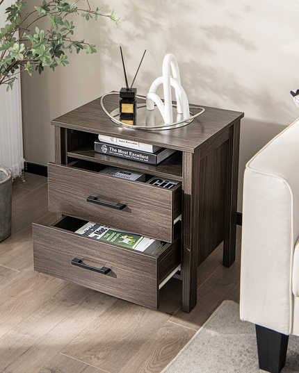 Giantex Nightstand w/2 Drawers, Set of 2 End Table w/Wood Grain
