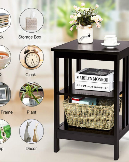 Giantex Nightstand 3-Tier Sofa Side Table W/Reinforced Bars and Stable Structure