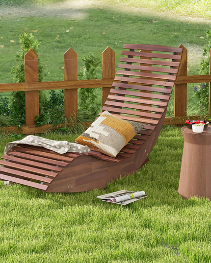 Giantex Outdoor Chaise Lounge Chair - Acacia Wood Outdoor Lounger, Patio Lounge Chair with Slatted Design